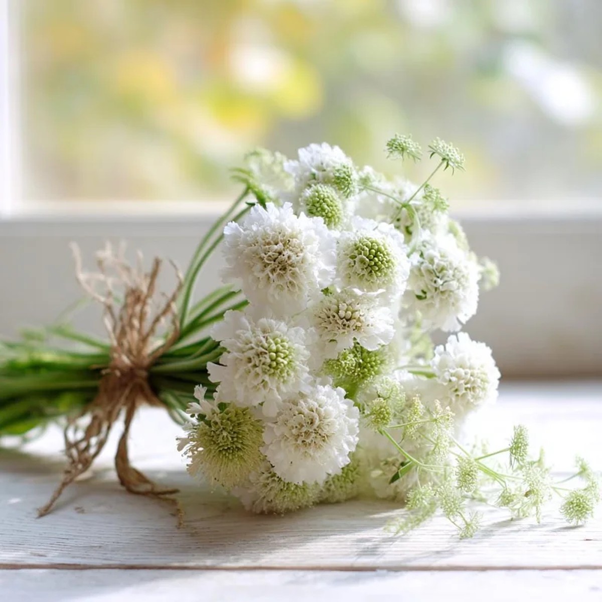 Snowmaiden Scabiosa Seeds - 50 Count - Elegant White Pincushion Flowers for Gardens