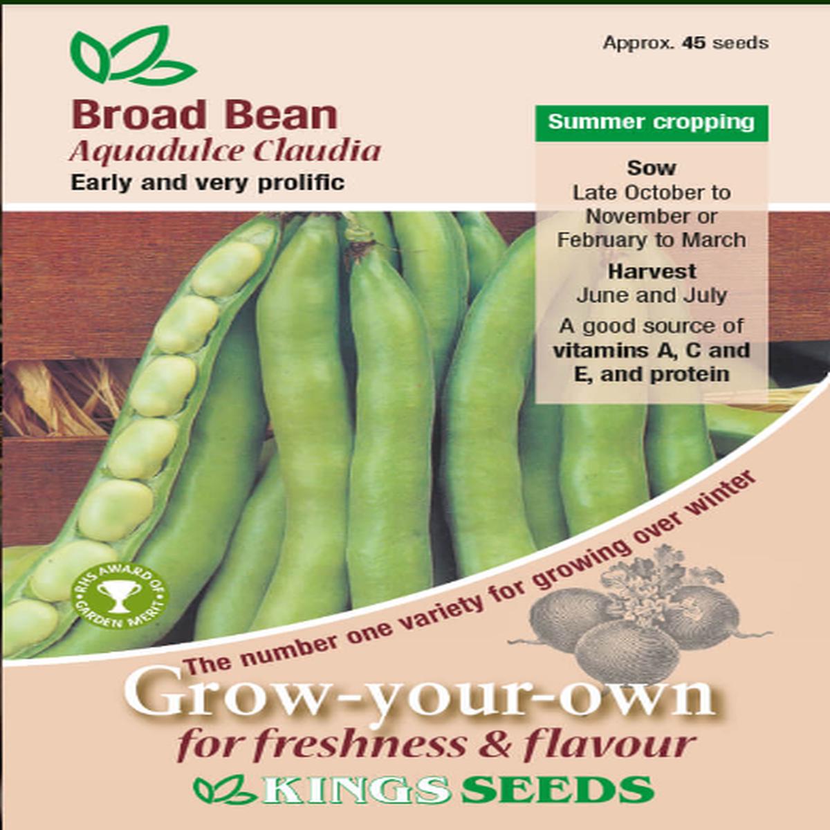 Kings Seeds Broad Bean Aquadulce Claudia 45 Seeds