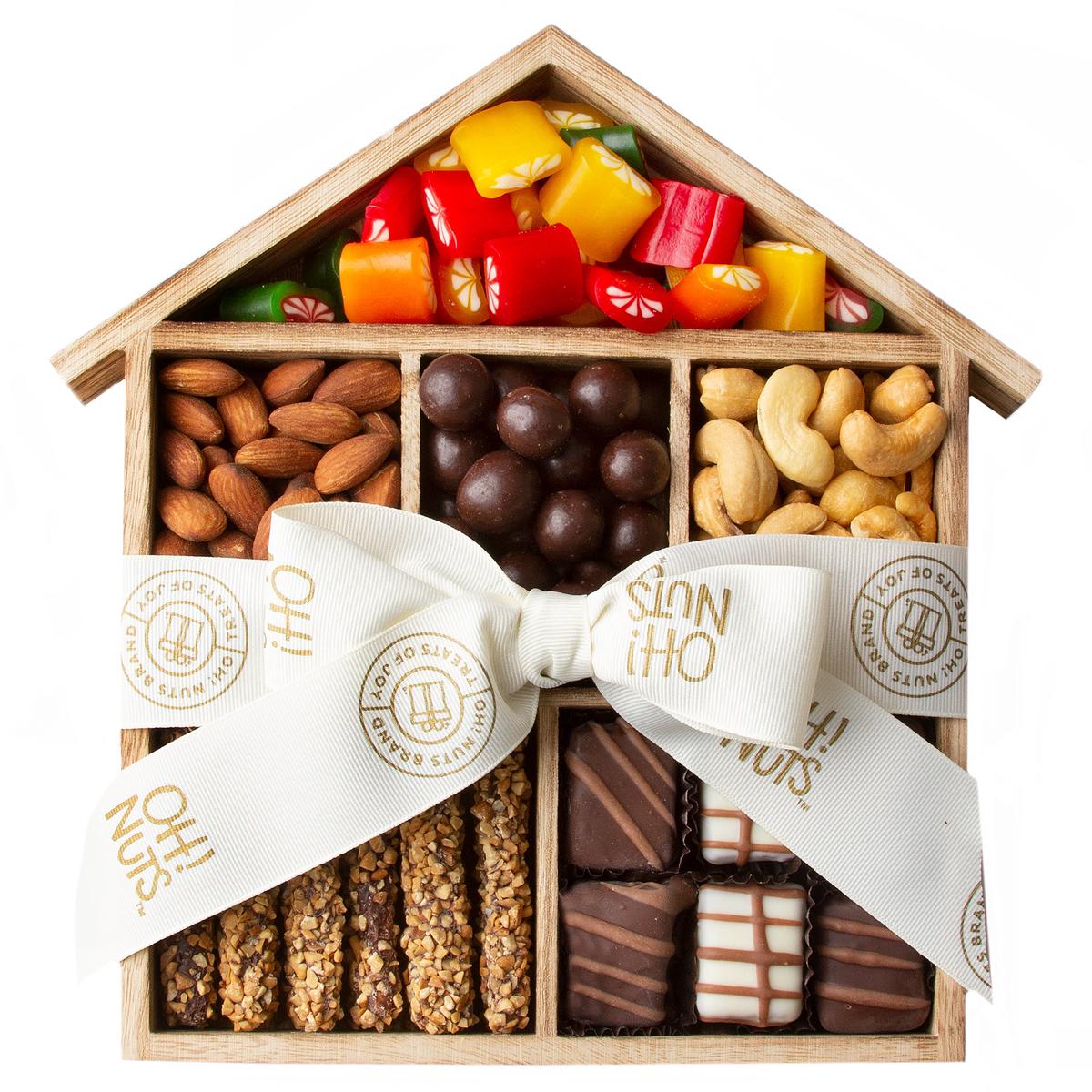 Wooden House Candy, Nuts & Chocolate Gift Basket