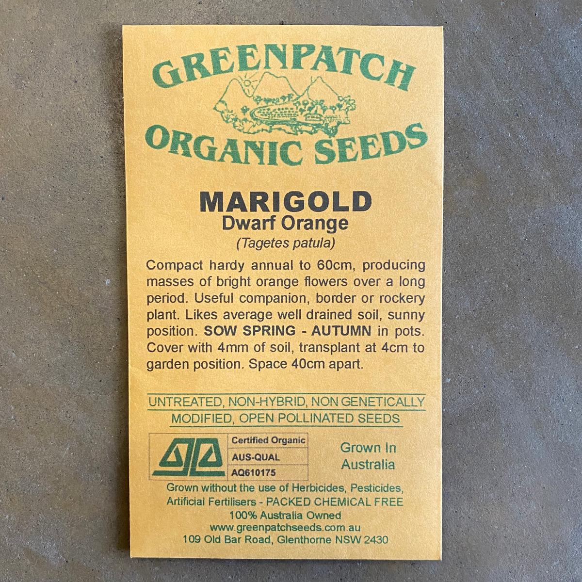 Marigold 'Dwarf Orange' Greenpatch Seeds