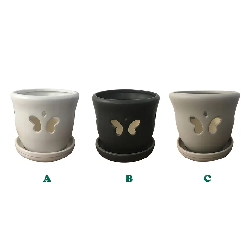 Border Concepts Butterfly Orchid Pot w/ Attached Saucer , Matte Finish, 7.25-Inch (Colors Vary)