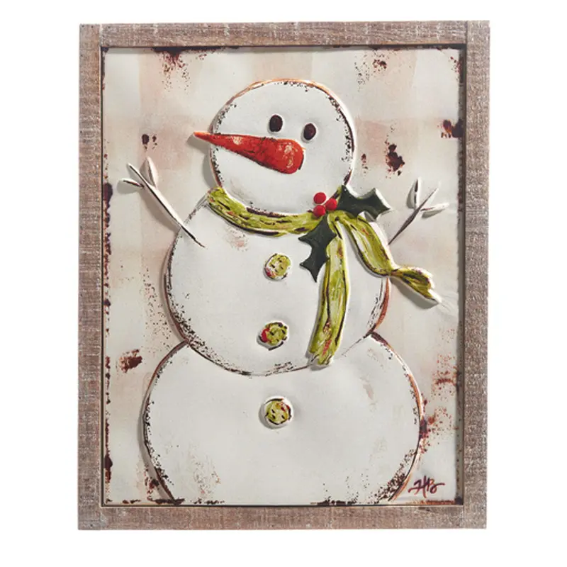 Raz Imports, 21.25'' Snowman Embossed Metal Framed Wall Art