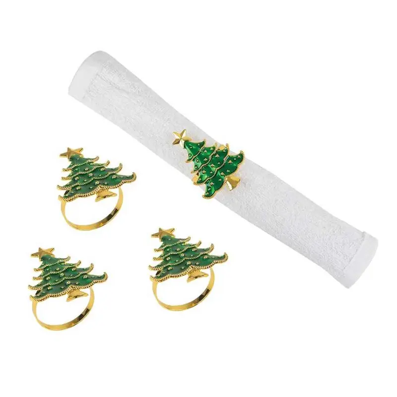 C&F, Green Christmas Tree Napkin Ring, Set of 4