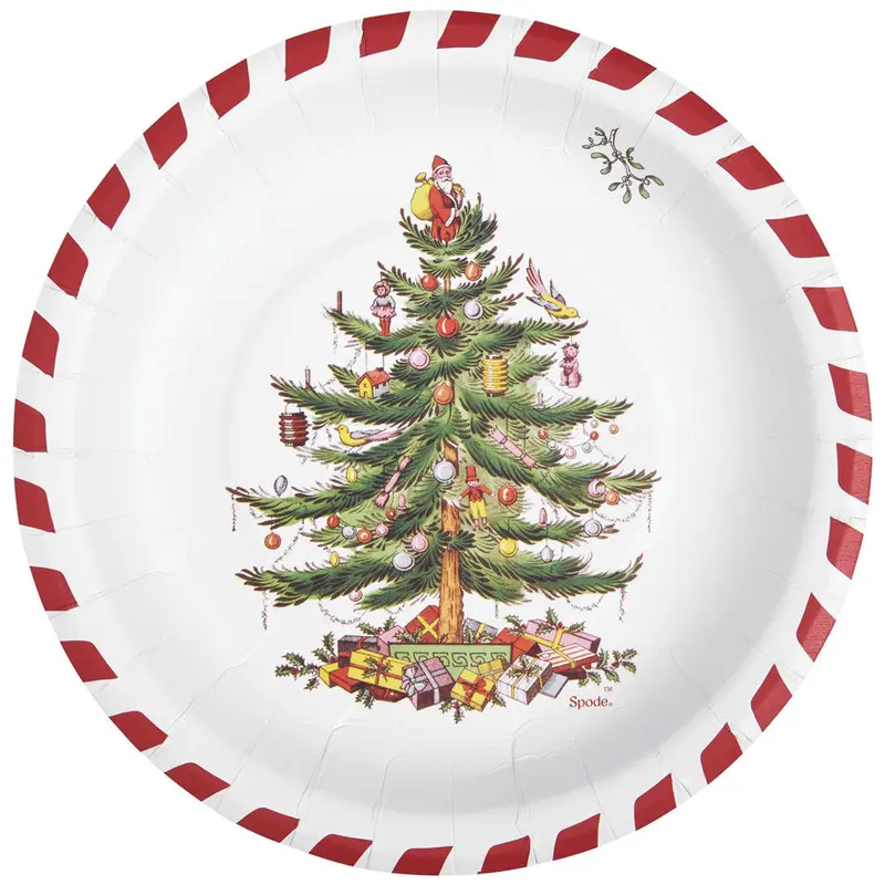 CR Gibson, Candy Cane Christmas Tree Lunch Plates, 8pk