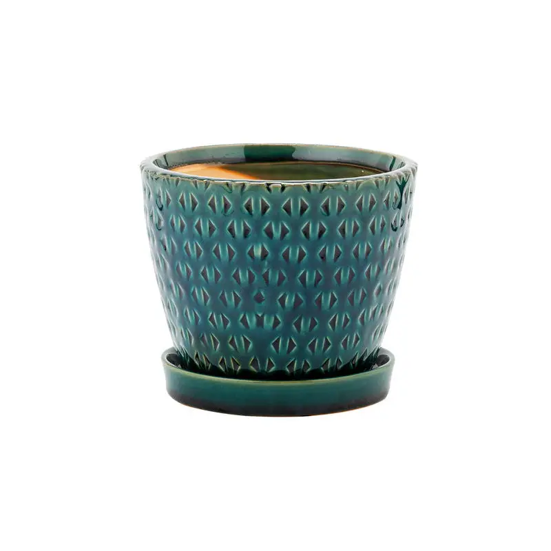 INVENTORY ISSUE Napco Teal Planter with Saucer, 6"