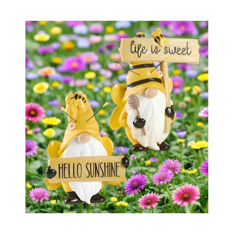 Polyresin Bee Gnome Decor - 2 Assorted