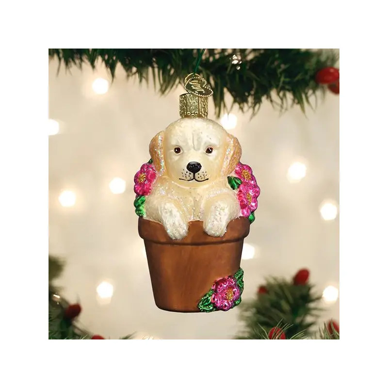 Puppy In Flower Pot Ornament