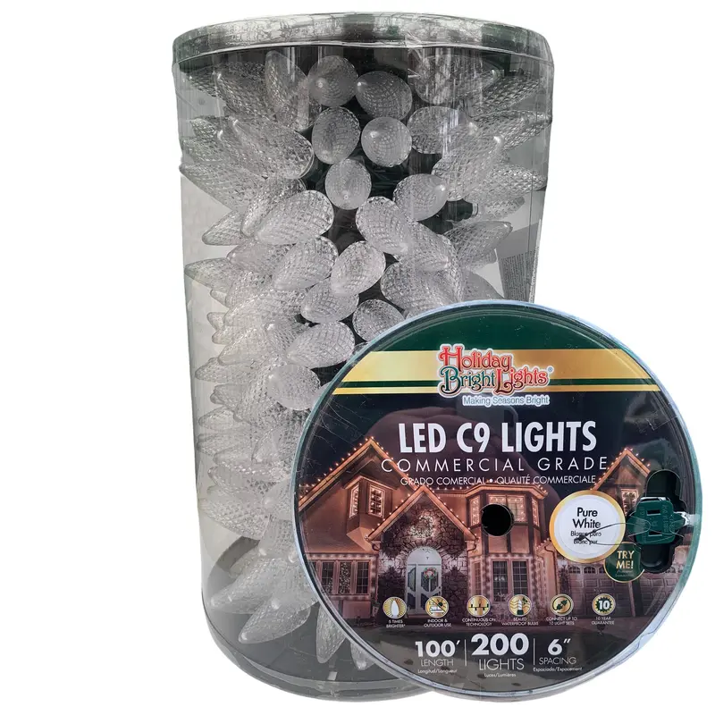 Holiday Bright Lights LED C9 Commercial Grade 200 Lights/100 Ft. Reel, Pure White