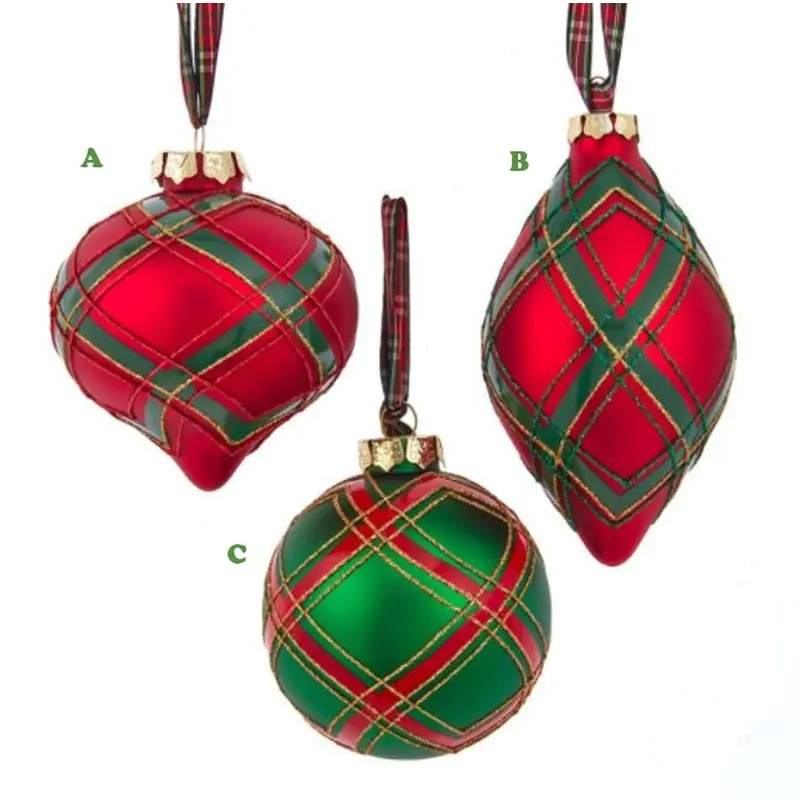Kurt Adler, Plaid Ornament, Ball/Onion/Finial, Assorted & Sold Separately