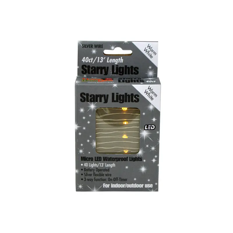 Micro LED Waterproof Warm White Lights, Silver Wire (40 Count)