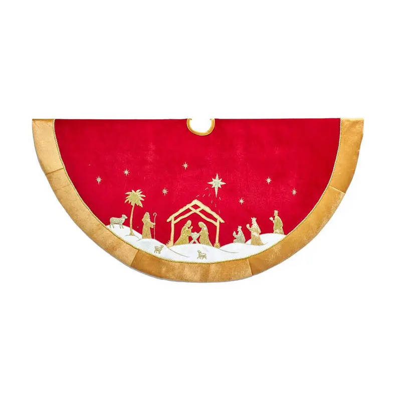 Kurt Adler 48-Inch Red and Gold Religious Tree Skirt