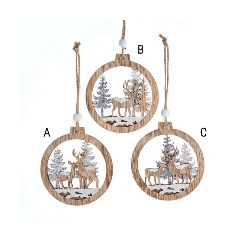 Wooden Deer w/Tree Ornament, Assorted and Sold Separately