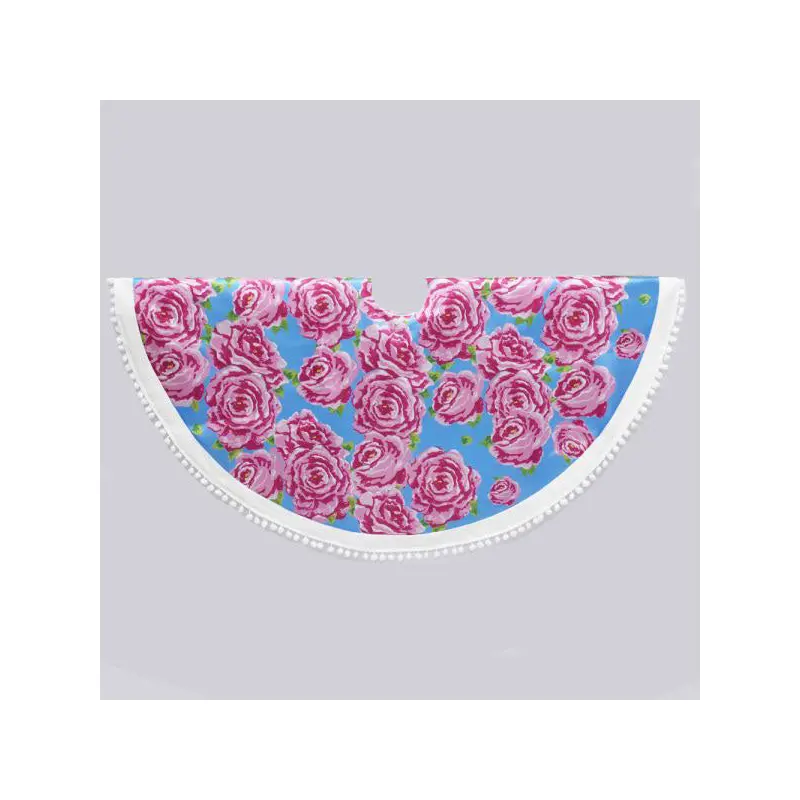48" Floral Tree Skirt w/Pom Pom