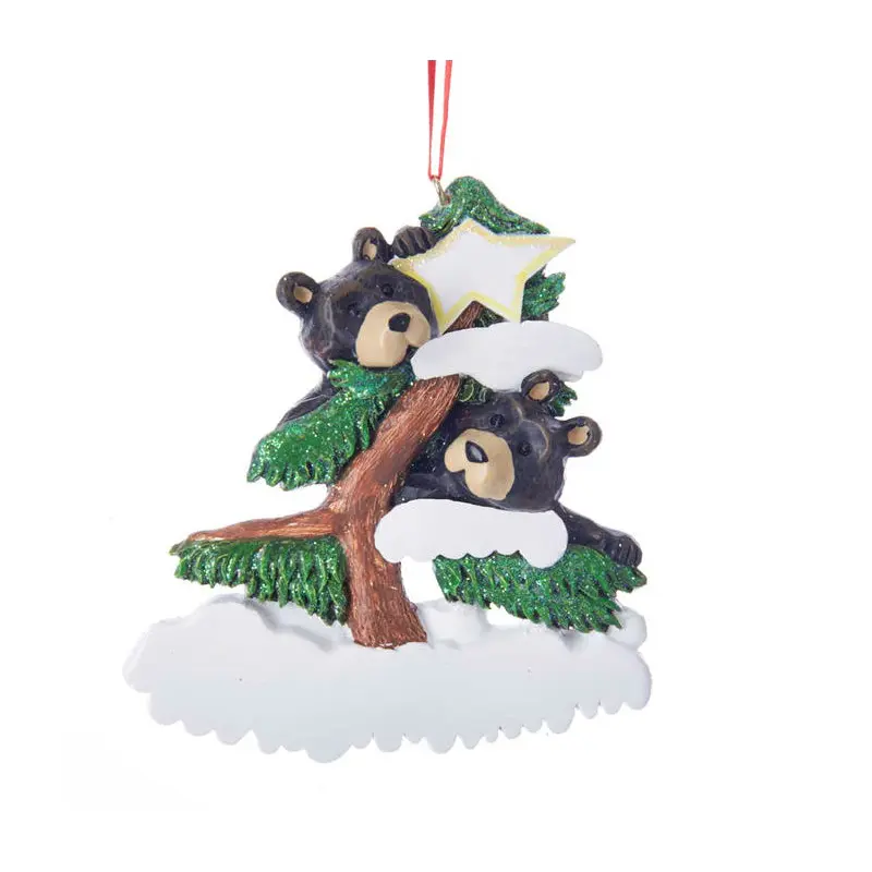 Kurt Adler Bear Family Of 2 On Tree Ornament For Personalization, 4"