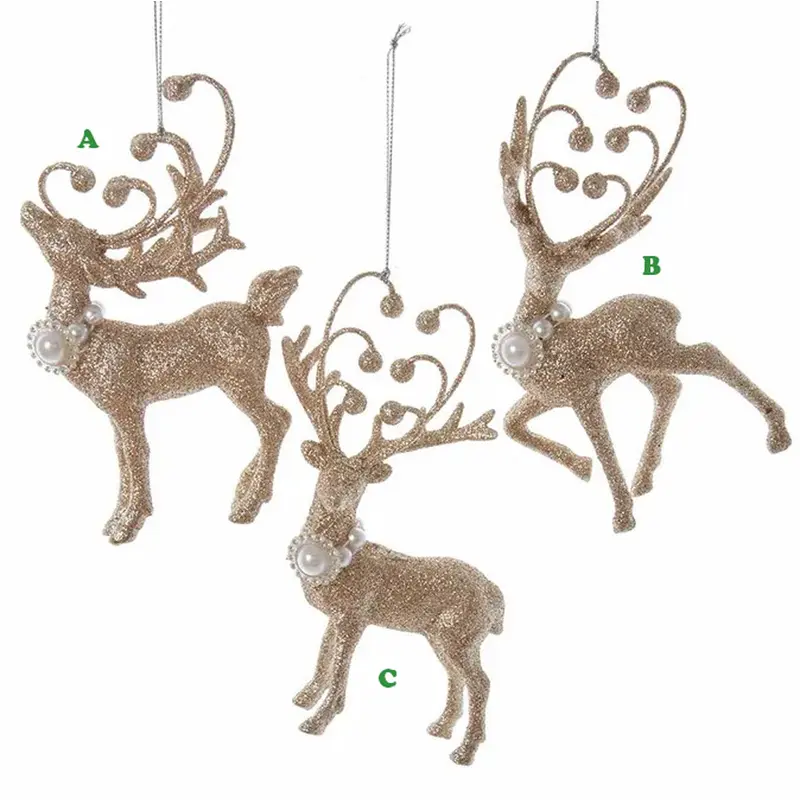 Kurt Adler, Deer w/Platinum Glitter Ornament, Assorted and Sold Separately