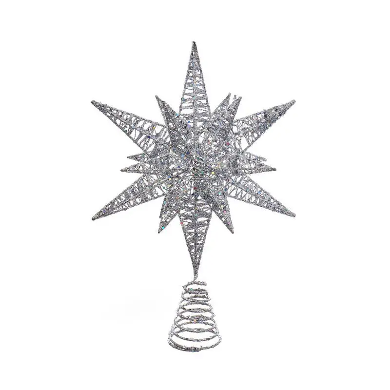 Kurt Adler Silver Glitter Wire 3D Star Treetop, 15.5"