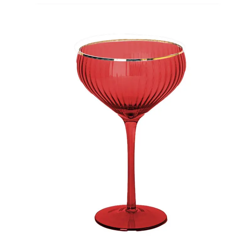 Mary Square, Glass Coupe, Ribbed Red