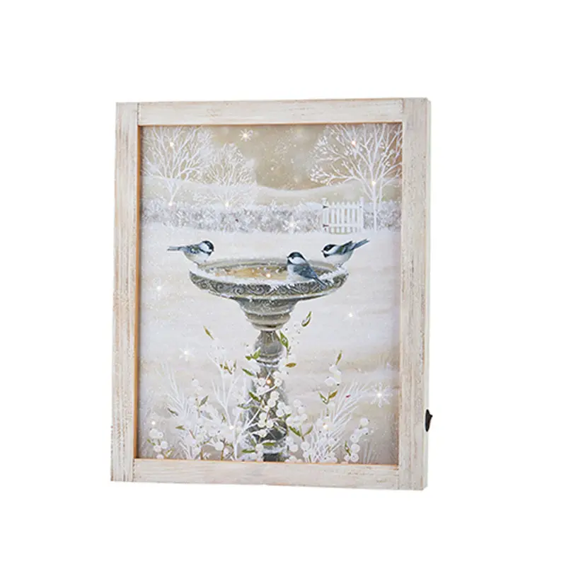 RAZ, Chickadees W/ Mistletoe Bird Bath Lighted Print