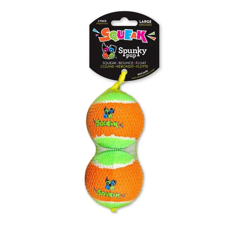 Spunky Pup, Fetch Squeaky Tennis Ball, Large, 2pk