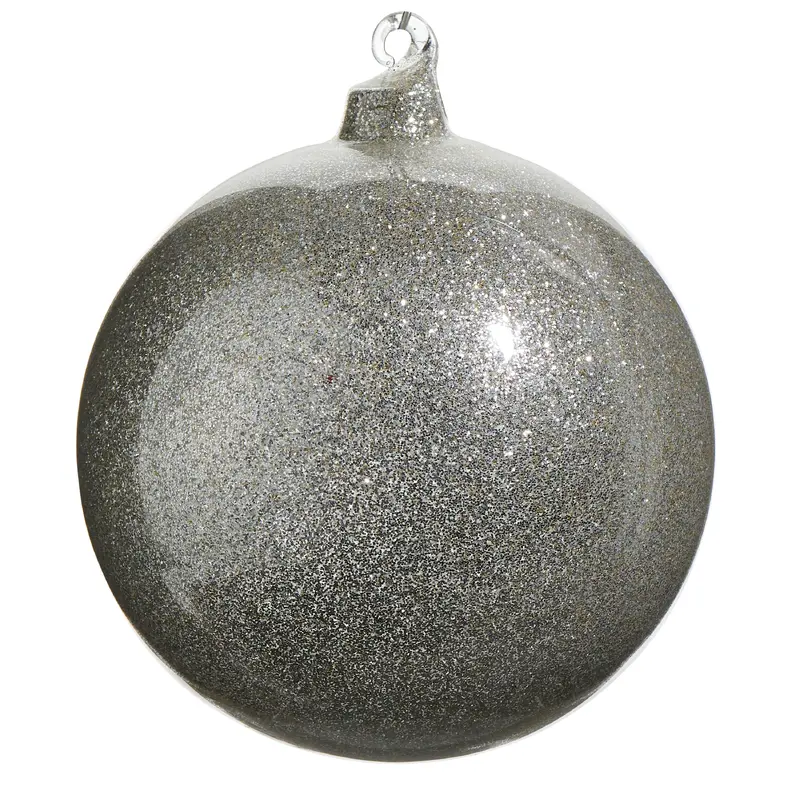 5" Platinum Glitter Blown Glass Ball Ornament