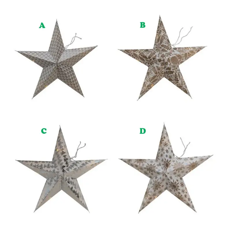 Creative Co-Op, Folding 5-Point Paper Star Ornament W/LED String, Assorted & Sold Separately