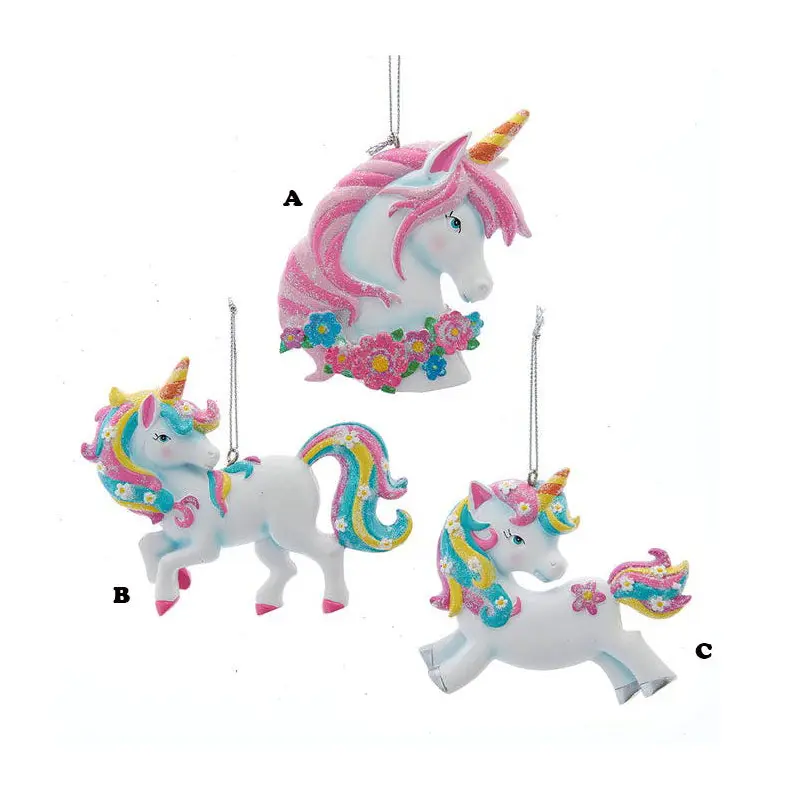 Kurt Adler Unicorn Ornament, 3 Assorted Sold Individually, 3.25"