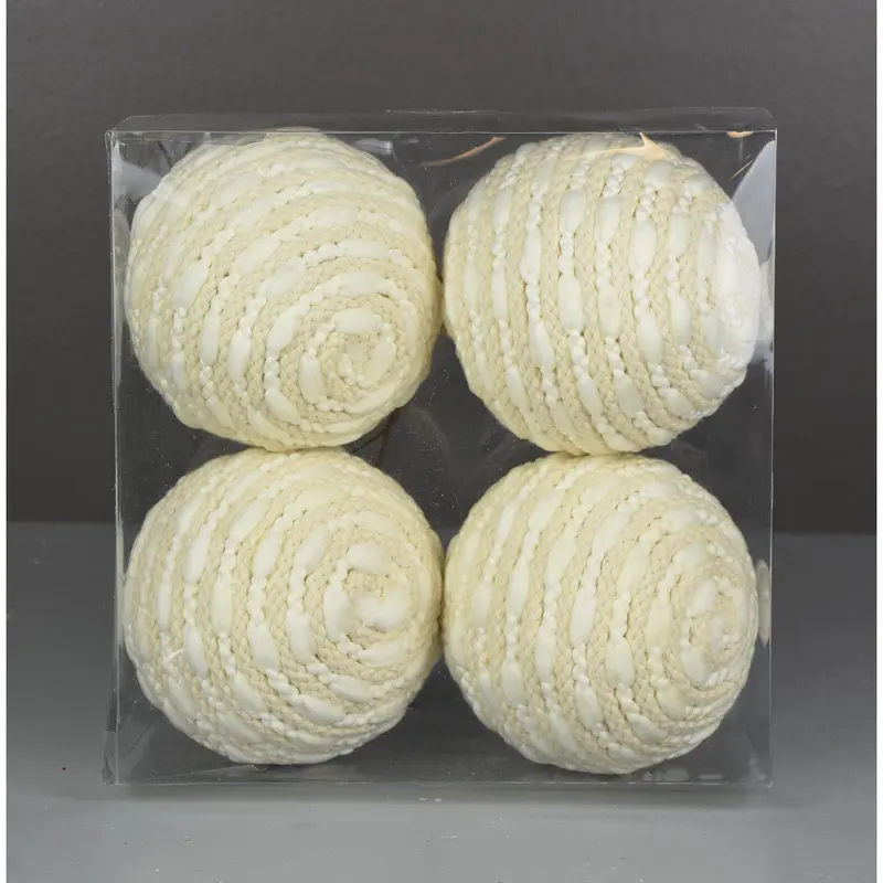 Direct Export, Striped White Cream Ball Ornament, 4"