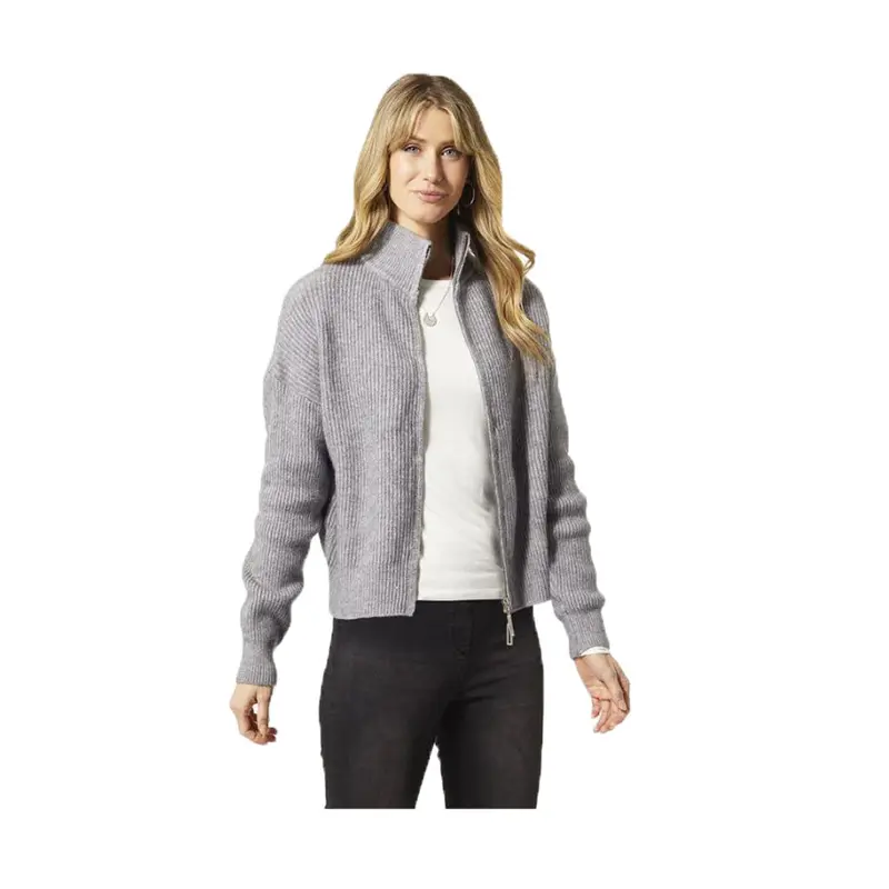 Coco and Carmen, Kali Zip Up Sweater with Collar, Gray
