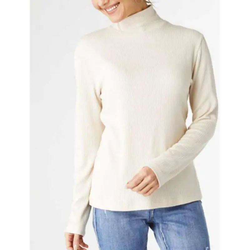 Coco+Carmen, Long Sleeve Rib Mock Neck, Beige