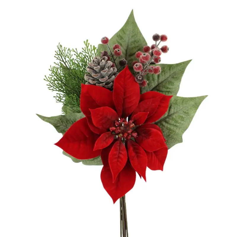 Direct Export, Red Poinsettia Berry Cone Bundle, 20"