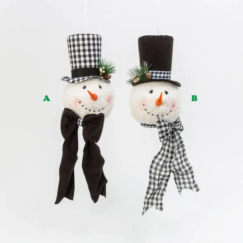 Gerson Snowman Head Ornament w/Bow, Assorted Sold Individually