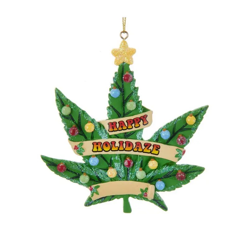 Kurt Adler "Happy Holidaze" Cannabis Leaf Ornament For Personalization, 4"