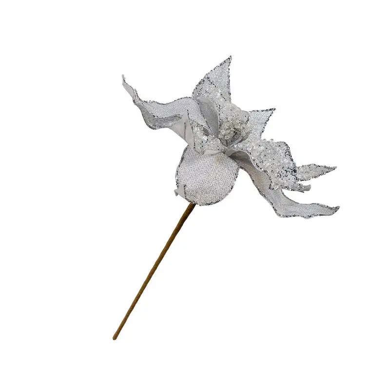 Silver Poinsettia Pick, 13"
