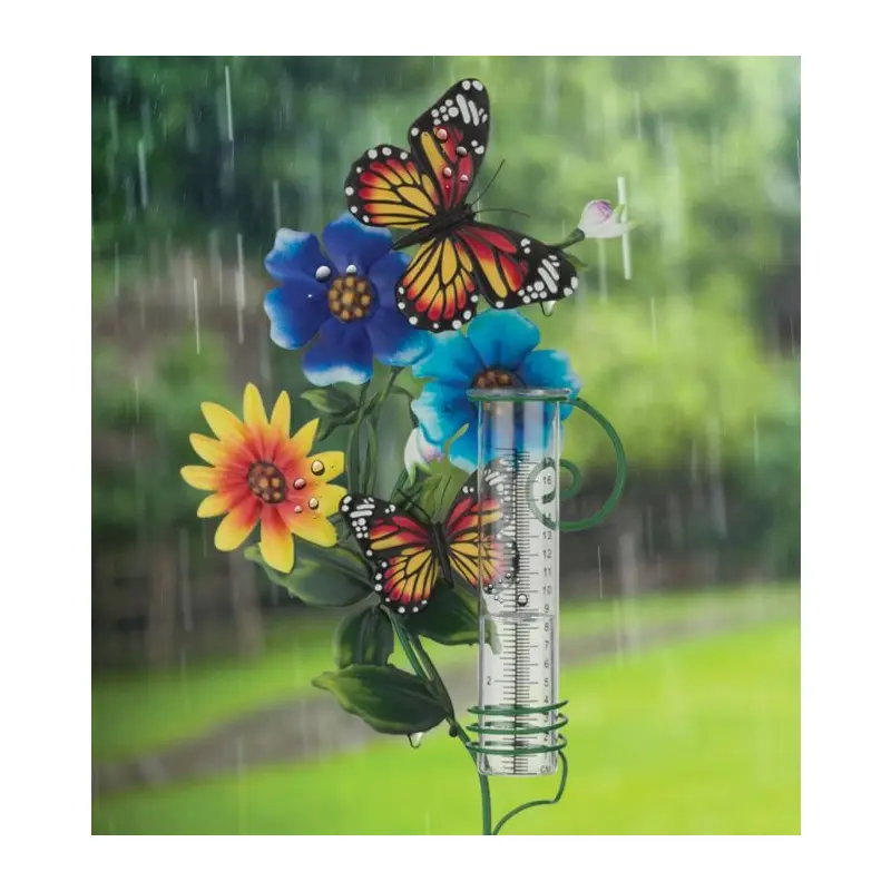 Flower Rain Gauge Stake-Butterfly