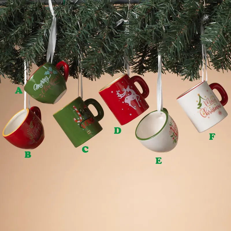 Gerson Holiday Mug or Cup Ornaments, 2.3", Assorted Sold Individually