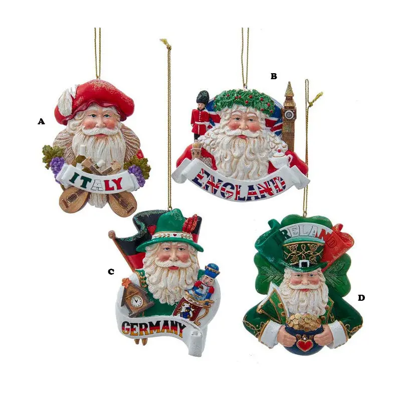 Kurt Adler International Santa Ornament, 4 Assorted Sold Individually, 3.4"
