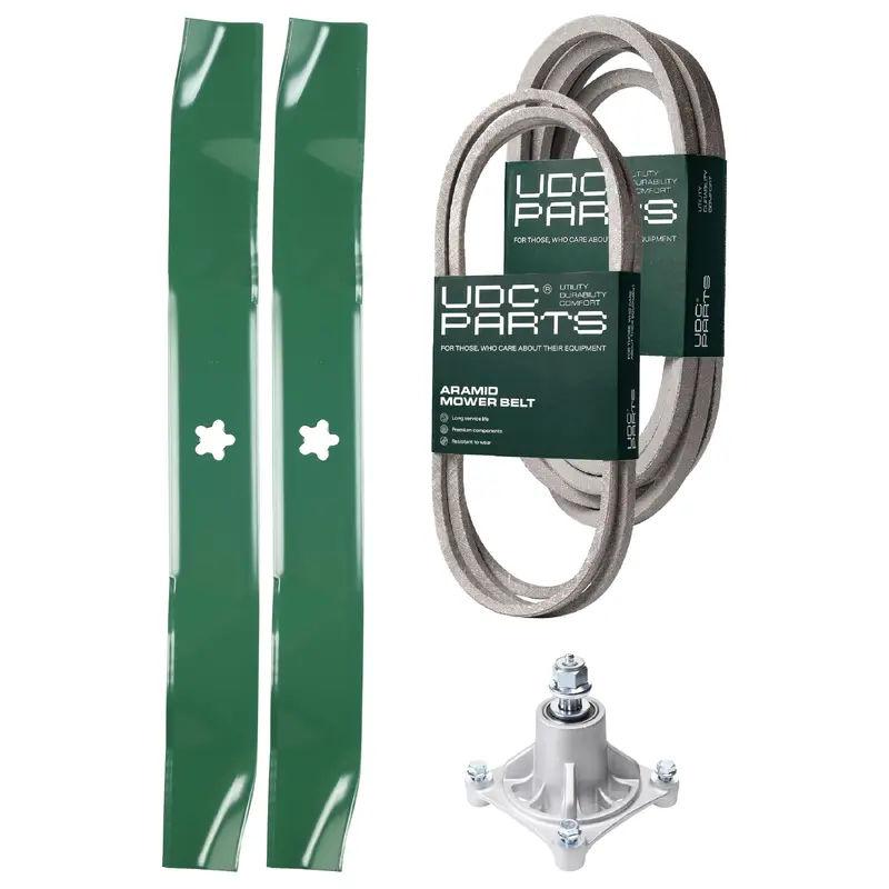 UDC Parts Mower Kit / Belt 197242 + Belt 197253 + Pulley 532194326 + 2 Pack Blades 134149 / Fits Jonsered LT2223A2