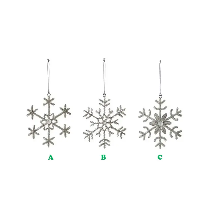 Creative Co-Op, Silver Glass Bead & Jewel Snowflake Ornament, 6"