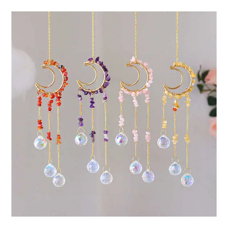 Gemstone Bead Moon With Crystals