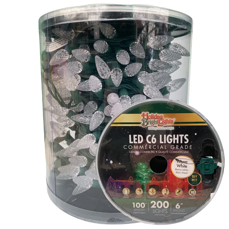 Holiday Bright Lights LED C6 Commercial Grade 200 Lights/100 Ft. Reel, Warm White