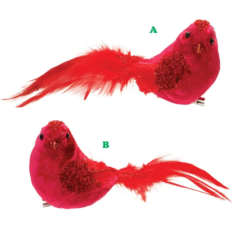 Melrose International, Clip On Bird, Red Foam Velvet, Assorted & Sold Separately