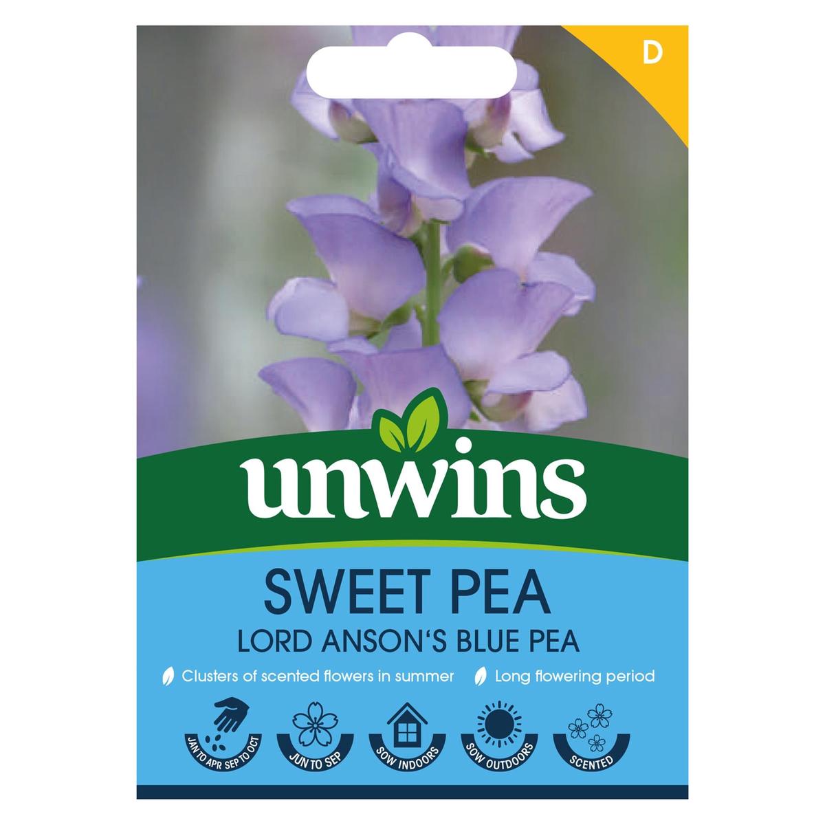 Unwins Flower Sweet Pea Lord Anson's blue pea - 4 Seeds