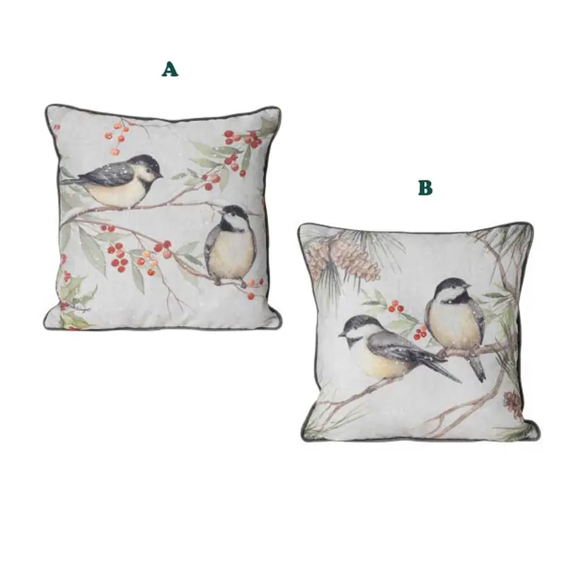 Gerson, Holiday Chickadee Pillow, Assorted & Sold Separately