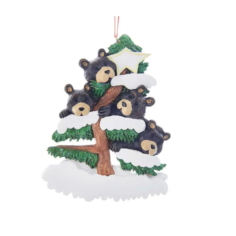 Kurt Adler Bear Family of 4 On Tree Ornament For Personalization, 5"