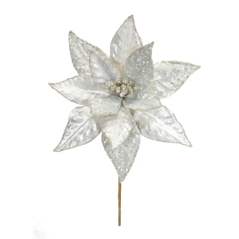 Melrose International, Silver Poinsettia Stem, 23"