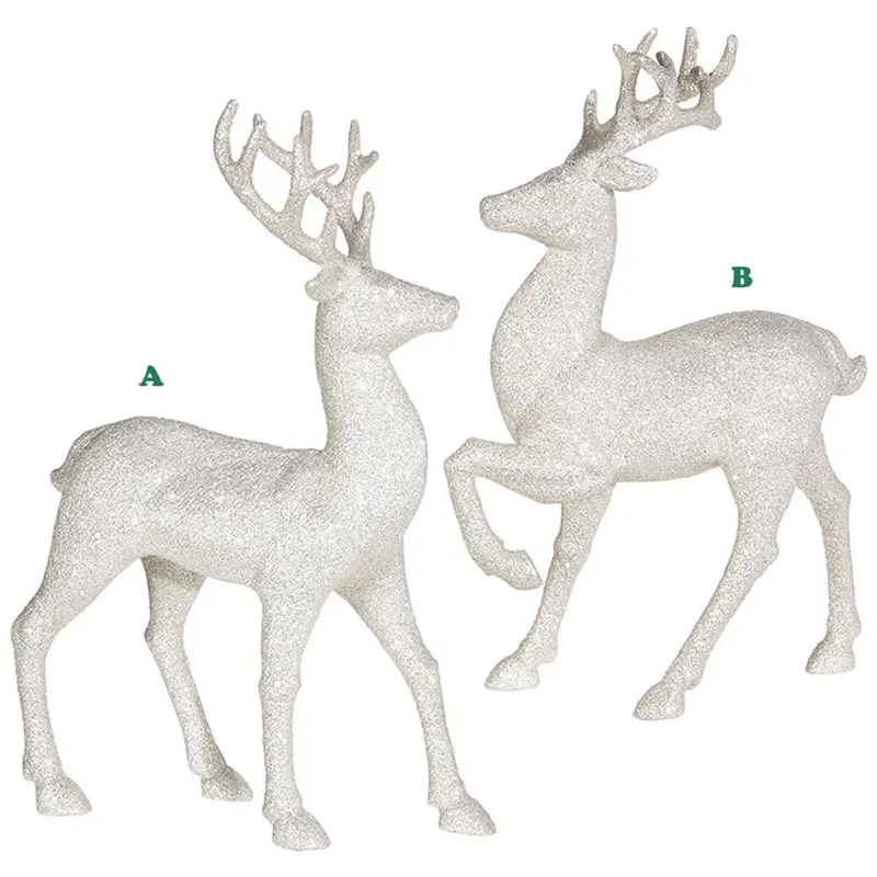 Raz Imports, Standing Deer Glittered Assorted, Sold Separately, Plastic, White, 12.75"