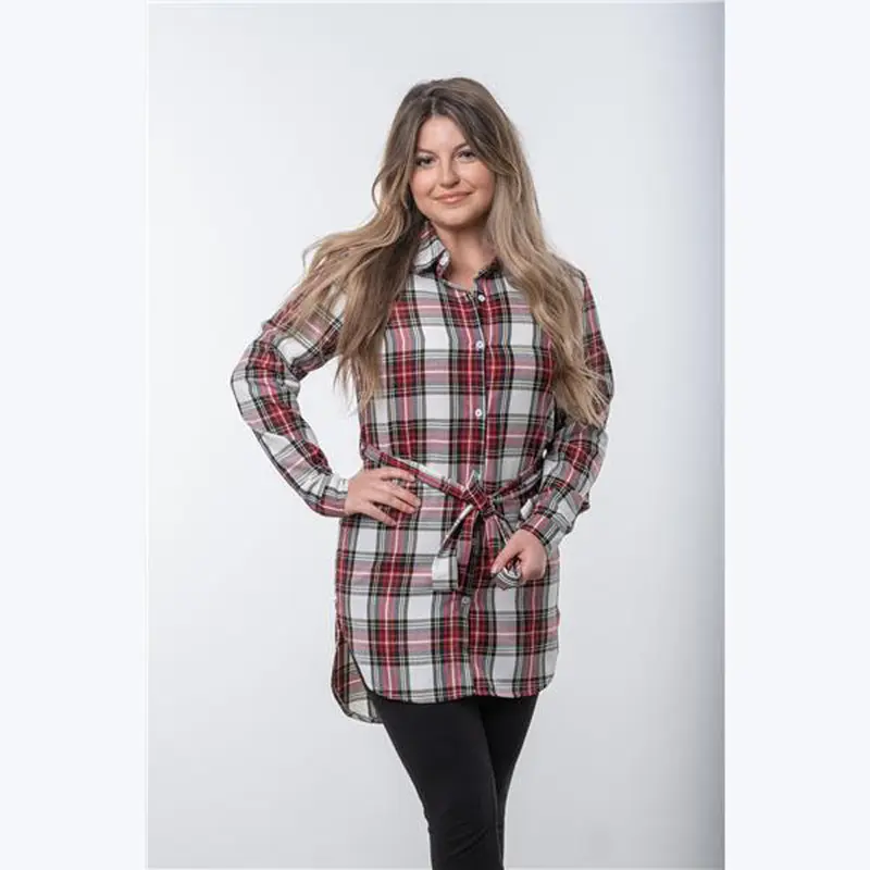 Youngs Inc., Plaid Belted Tunic Dress, Red/White