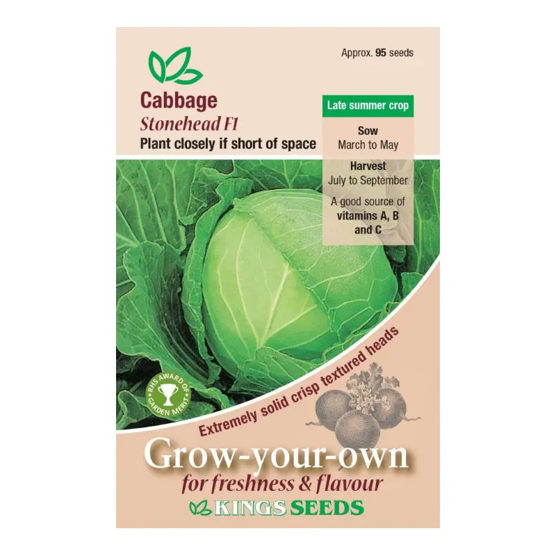 Kings Seeds Cabbage Stonehead F1 Hybrid 95 Seeds