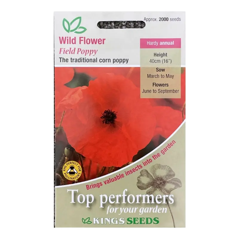 Kings Seeds Wild Flowers Field Poppy 2000 Seeds