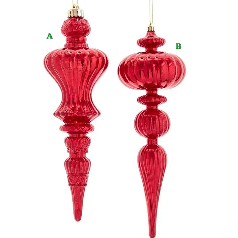 Kurt Adler, Finial Red Distressed Ornament, Assorted and Sold Separately
